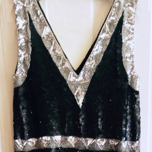 WOW THEM IN A VINTAGE SILVER & BLACK SEQUIN GOWN